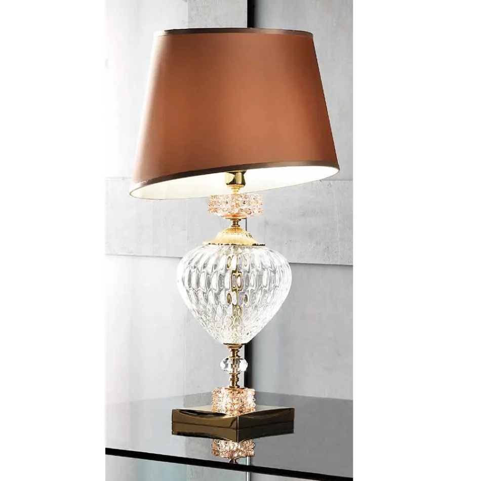 Classic Italian Artisan Glass Table Lamp and Lampshade - Saline Viadurini