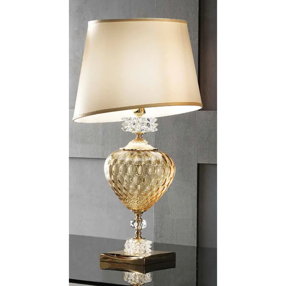 Classic Italian Artisan Glass Table Lamp and Lampshade - Saline Viadurini