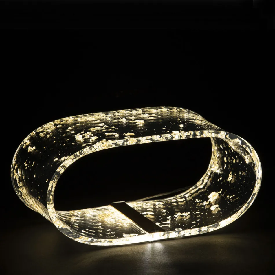 Acrylic Crystal Table Lamp and Gold, Silver or Copper Leaf - Gnassi Viadurini