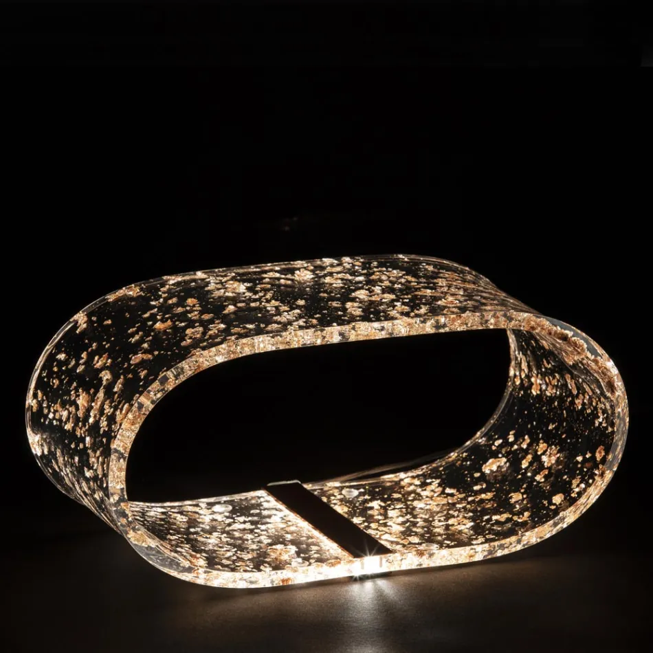 Acrylic Crystal Table Lamp and Gold, Silver or Copper Leaf - Gnassi Viadurini