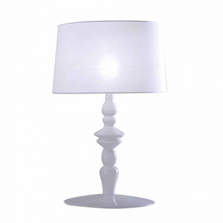 Table Lamp in White Ceramic and Linen Lampshade 2 Dimensions - Cadabra Viadurini