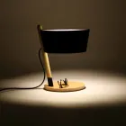 Table Lamp in Beech with Details in Metal and Vegan Leather - Avetta Viadurini