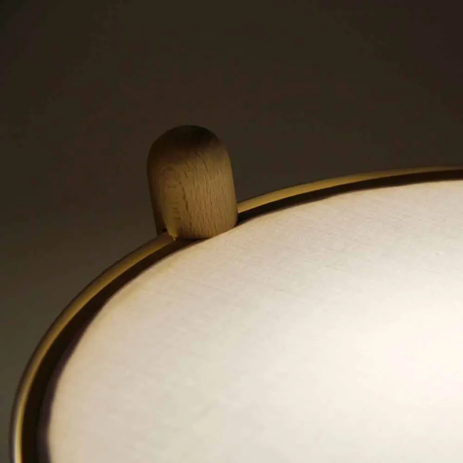 Table Lamp in Beech with Details in Metal and Vegan Leather - Avetta Viadurini