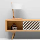 Table Lamp in Beech with Details in Metal and Vegan Leather - Avetta Viadurini