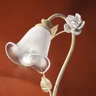 Table Lamp in Iron and Glass with Rose of Ceramic Decoration - Siena Viadurini