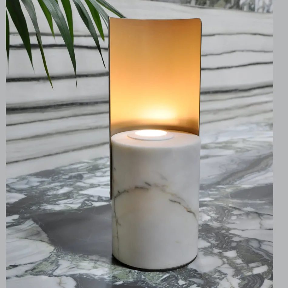 Table Lamp in Paonazzo Marble and Metal Made in Italy - Azumane Viadurini