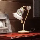 Table Lamp in Metal and Hand-Decorated Ceramic with Rose - Pisa Viadurini