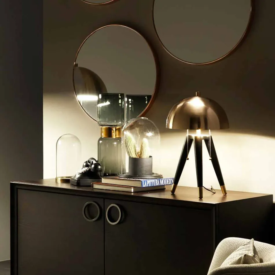 Table Lamp in Black Metal and Brushed Brass Made in Italy - Peter Viadurini