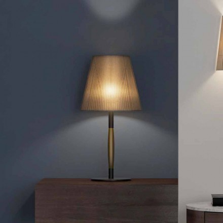 Modern Table Lamp in Metal, Wood and Organza Made in Italy - Boom Viadurini