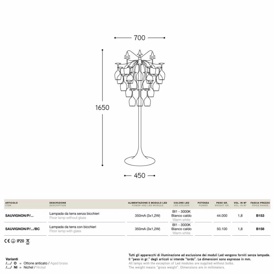 Floor lamp 30 glasses upside Sauvignon Viadurini