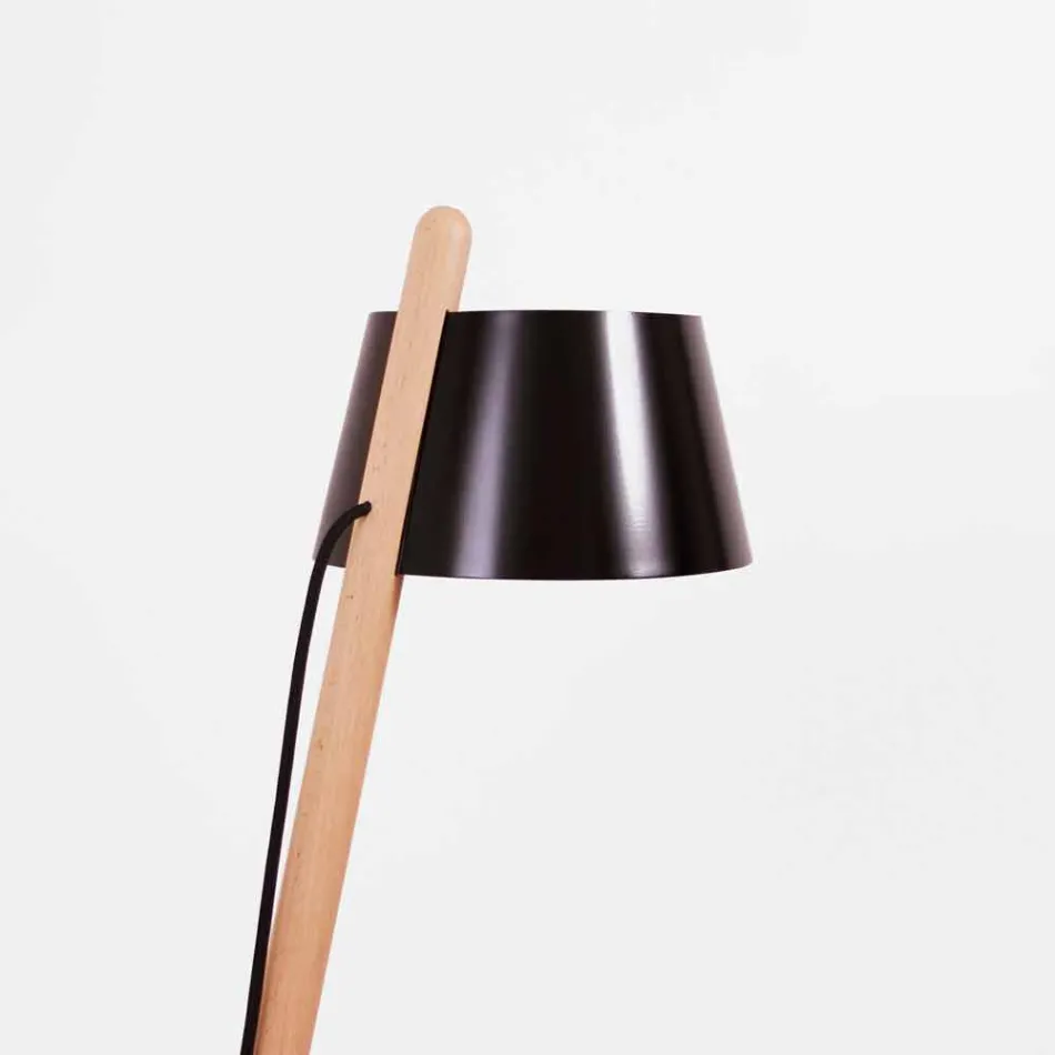 Design Floor Lamp in Beech Wood and Lacquered Metal - Avetta Viadurini