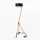 Floor Lamp in Wood and Metal with Details in Vegan Leather - Avetta Viadurini