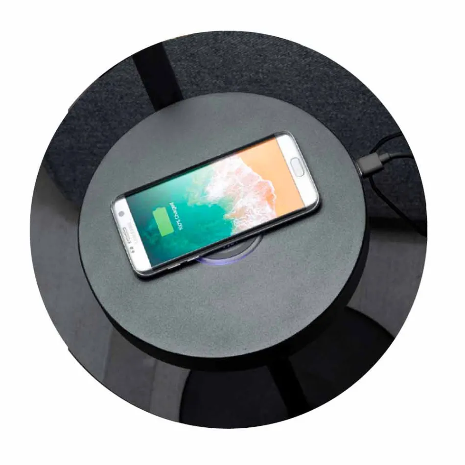 Floor Lamp in Black Metal and Rattan with Shelf Made in Italy - Livia Viadurini