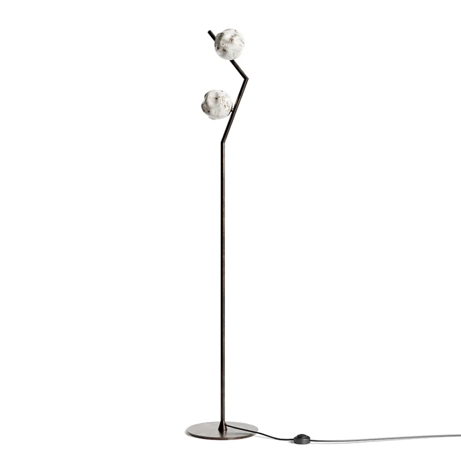 Floor Lamp in Dark Brass and Stone Glass Made in Italy - Bottega Viadurini