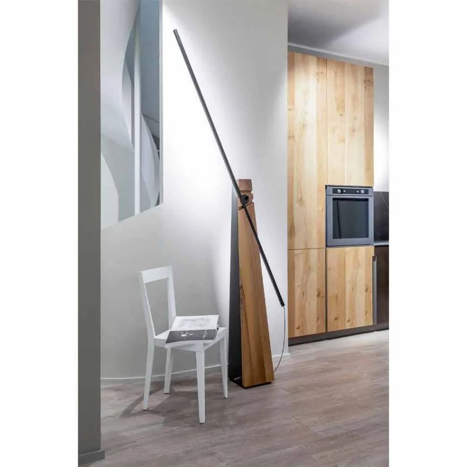 Floor Lamp in Solid Oak and Steel Made in Italy, Precious - Calisto Viadurini