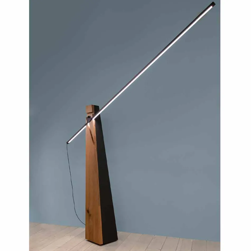 Floor Lamp in Solid Oak and Steel Made in Italy, Precious - Calisto Viadurini
