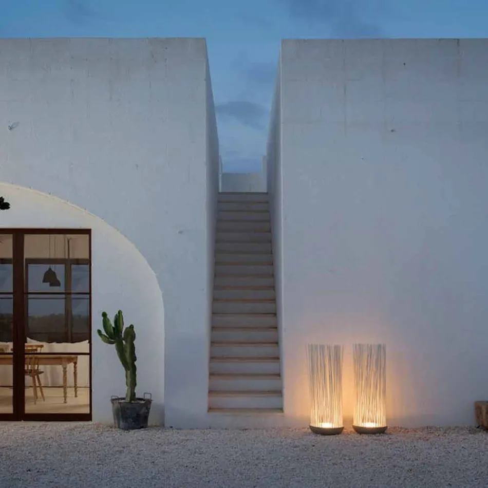 Led Floor Lamp in Grey Technopolymer and White Pvc Rods - Touch Viadurini