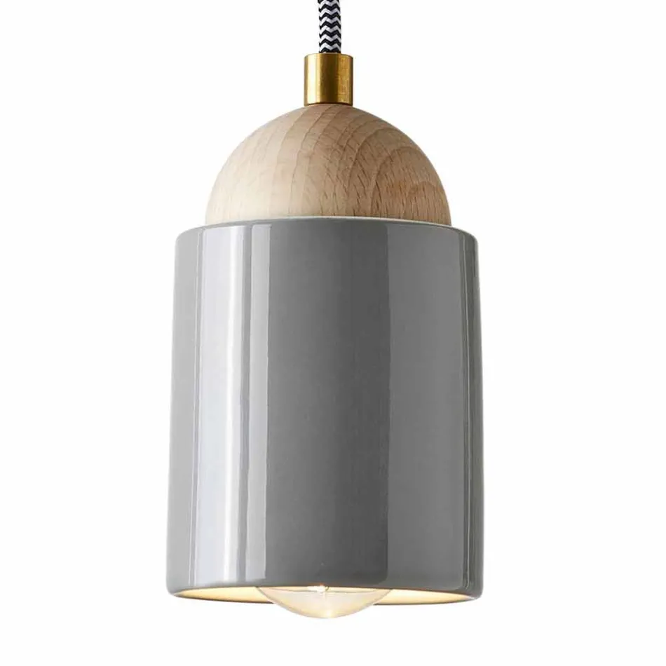 Suspension design lamp made of wood and ceramic made in Italy Asia Viadurini