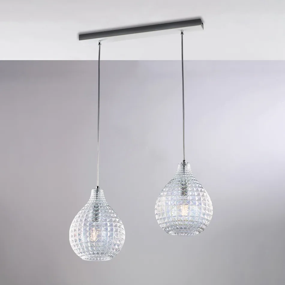 Atlas Glass Metal Design Lamp with Crystal Pendants Viadurini