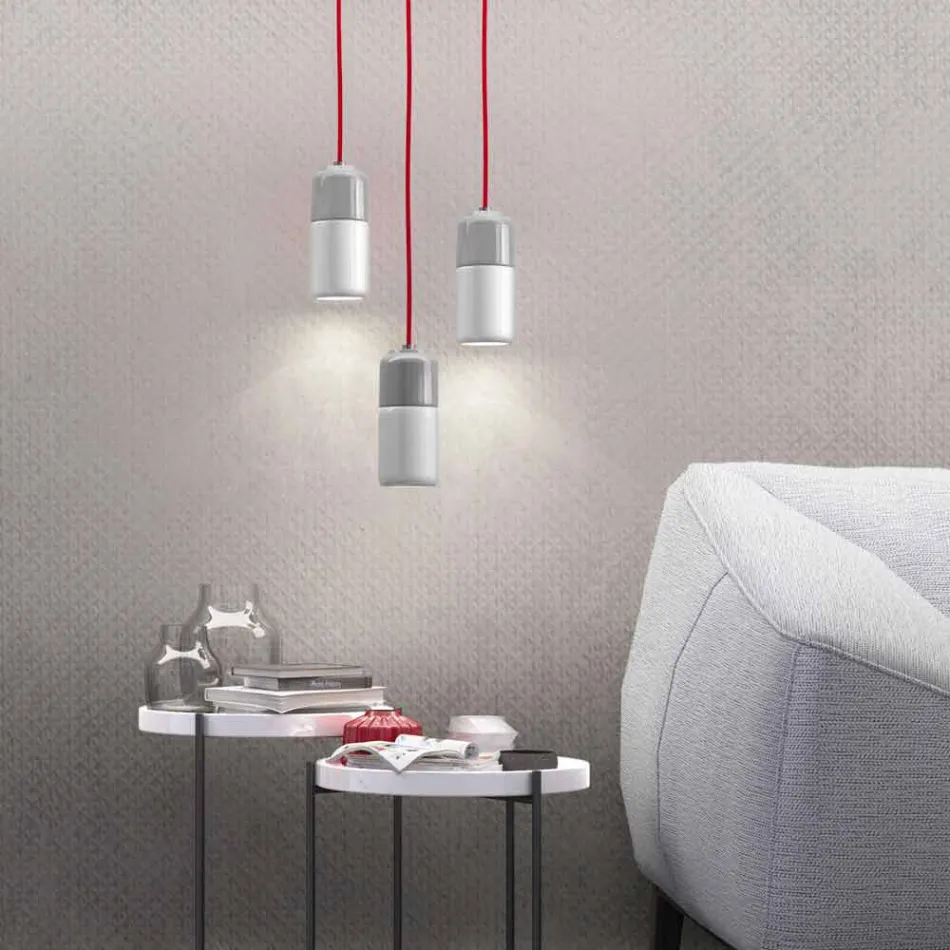 Suspended design lamp in ceramic and aluminium made in Italy Asia Viadurini