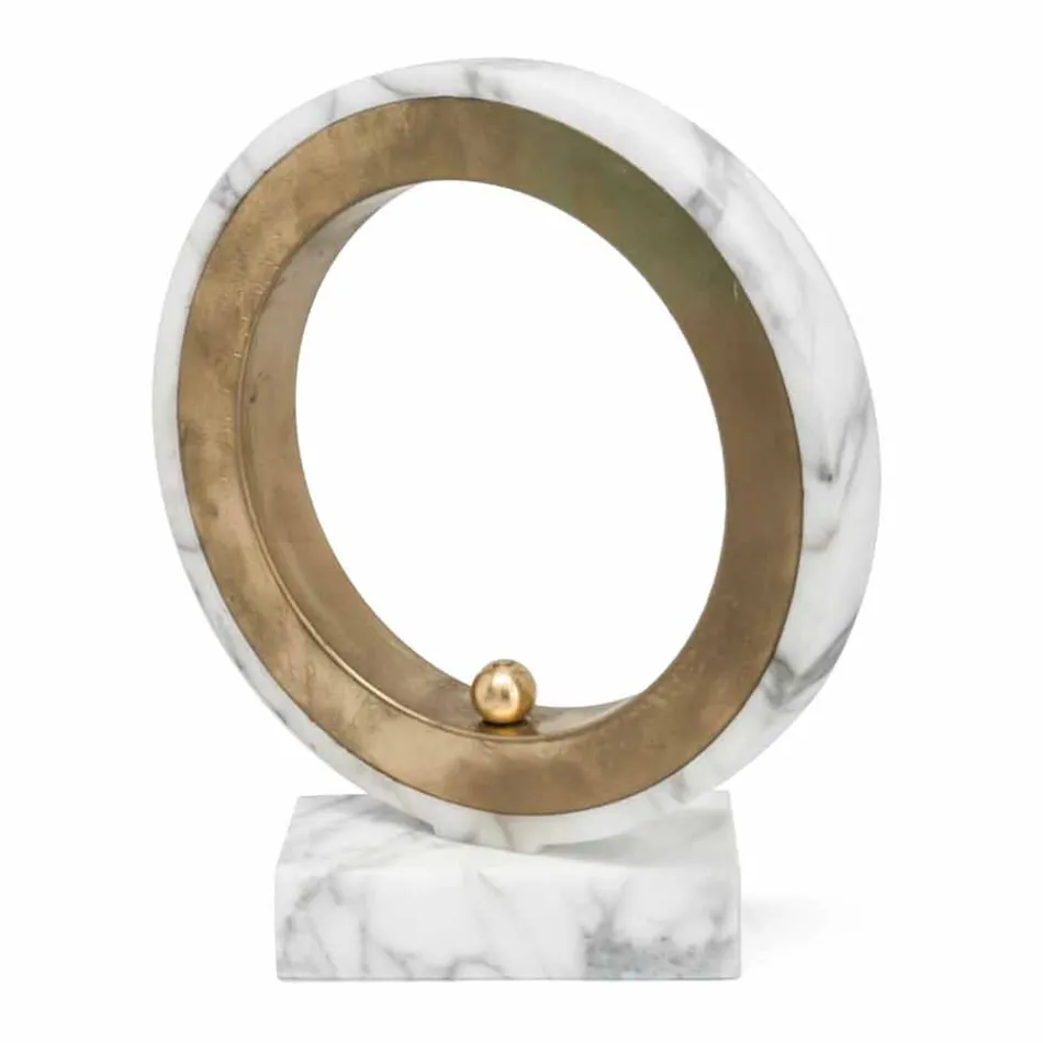 Lamp in White Carrara Marble and Brass Made in Italy 2 Dimensions - Nazife Viadurini