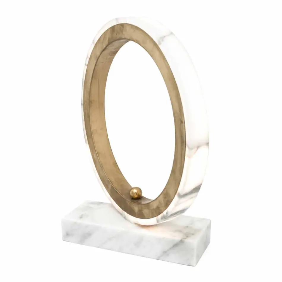 Lamp in White Carrara Marble and Brass Made in Italy 2 Dimensions - Nazife Viadurini