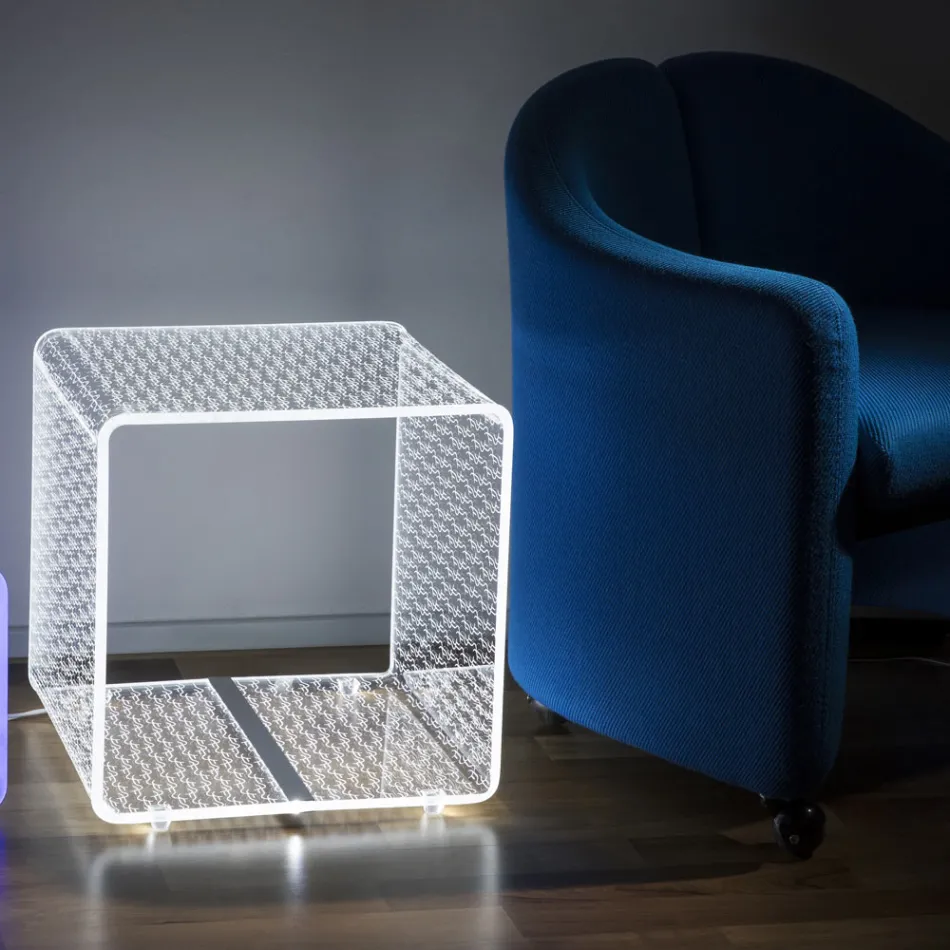 Led Lamp Luminous Transparent Acrylic Coffee Table Laser Decor - Robiola Viadurini