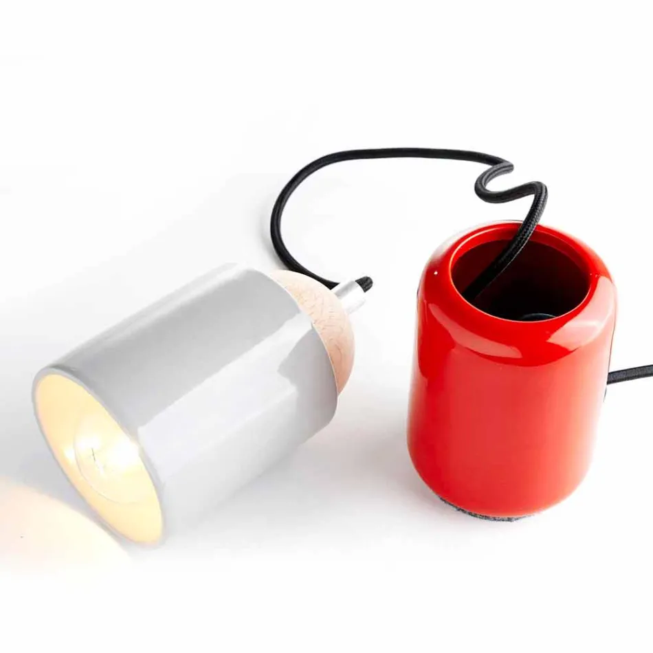 Modern table lamp made of ceramic and beech wood made in Italy Asia Viadurini