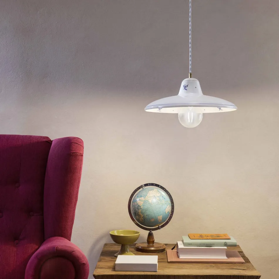 Suspension Lamp in Artisan Ceramic Vintage Hand Decorations - Como Viadurini