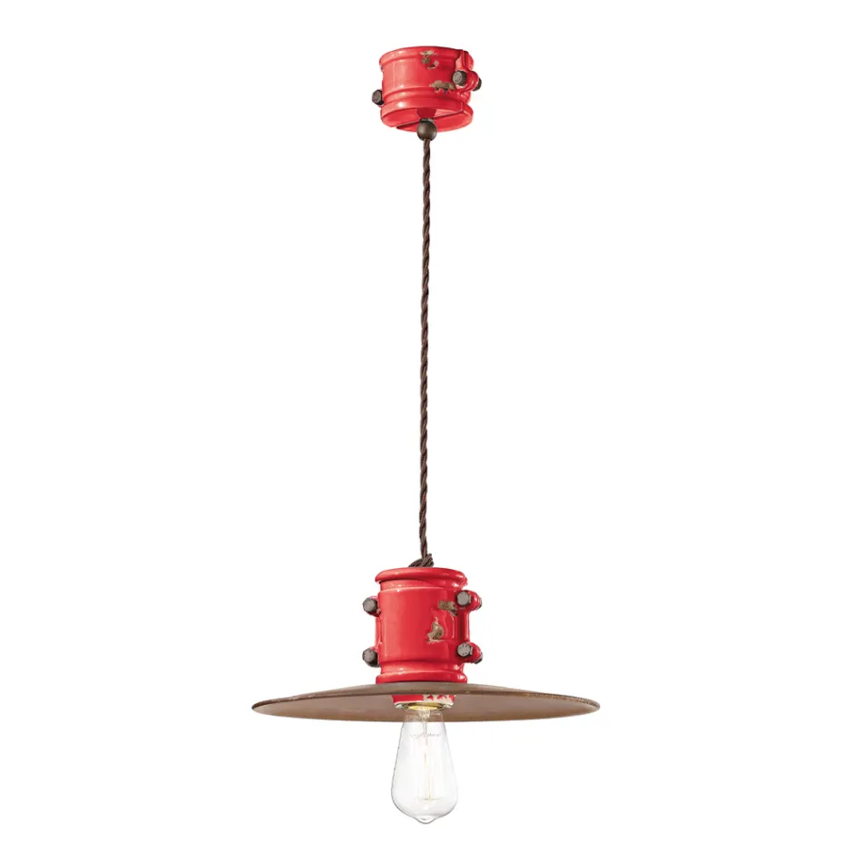 Suspension Lamp in Iron and Industrial Handmade Ceramic - Urban Viadurini