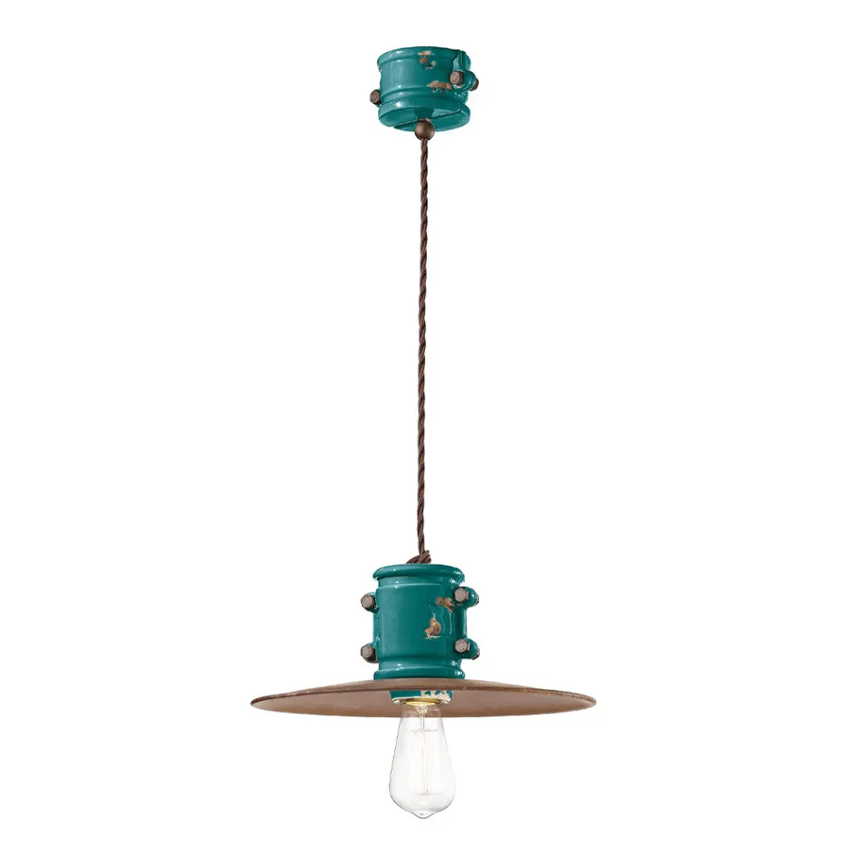 Suspension Lamp in Iron and Industrial Handmade Ceramic - Urban Viadurini