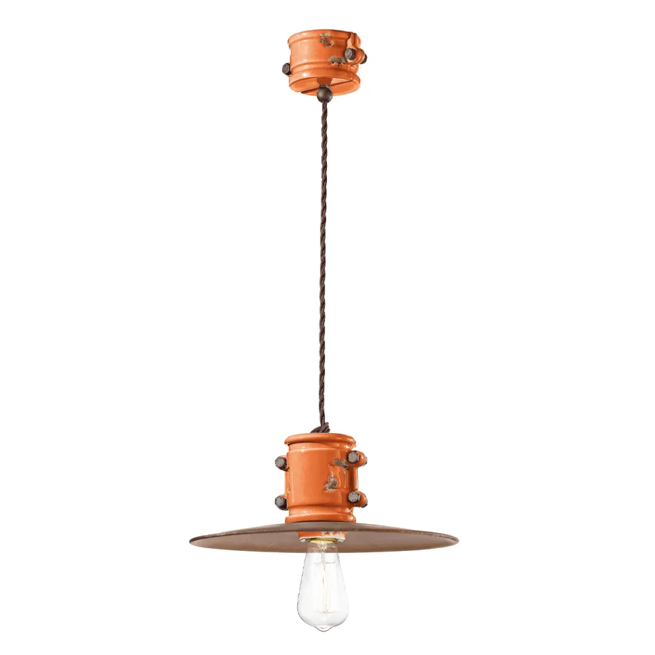 Suspension Lamp in Iron and Industrial Handmade Ceramic - Urban Viadurini