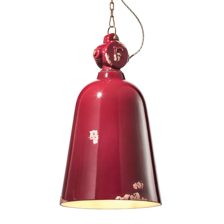 Industrial Suspension Lamp Handmade Iron and Ceramic - Industrial Viadurini
