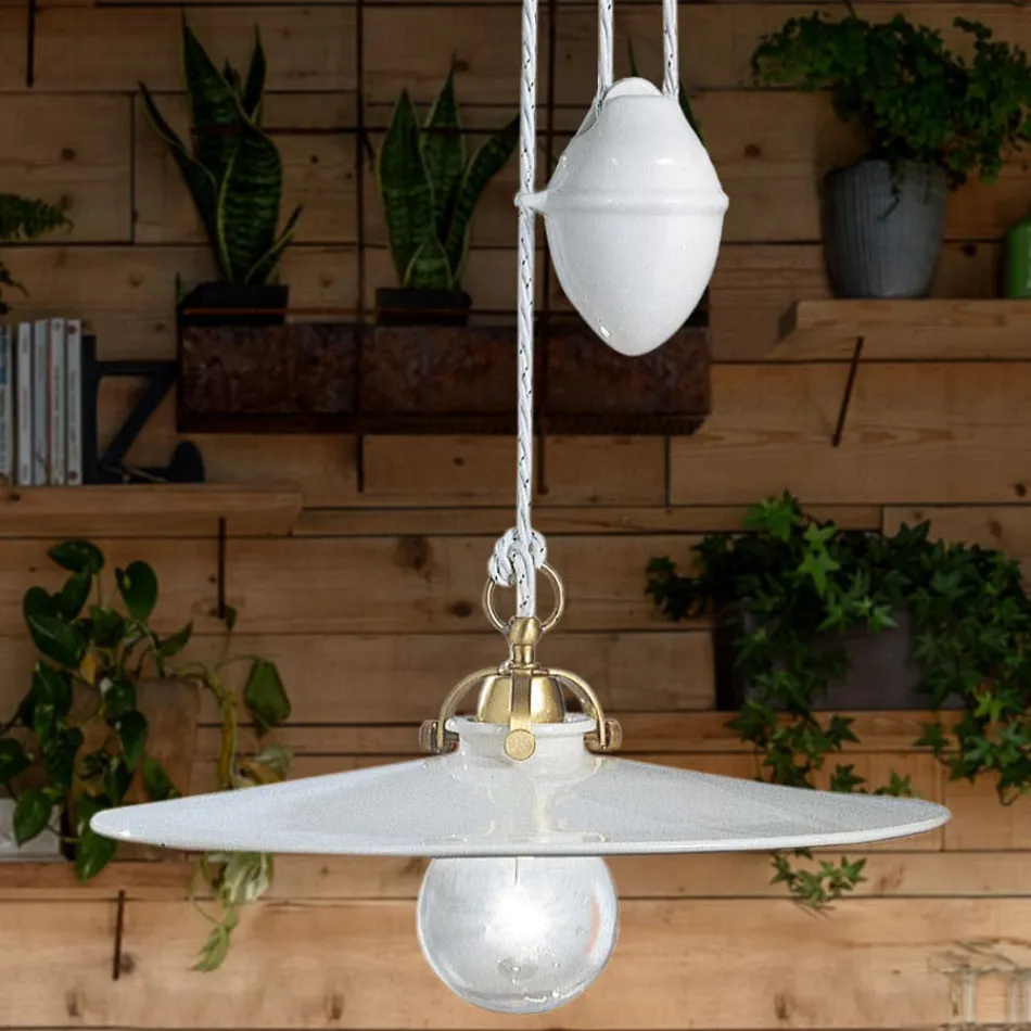 Ups and Down Suspension Lamp in Iron and Glossy Ceramic 2 Sizes - Asti Viadurini