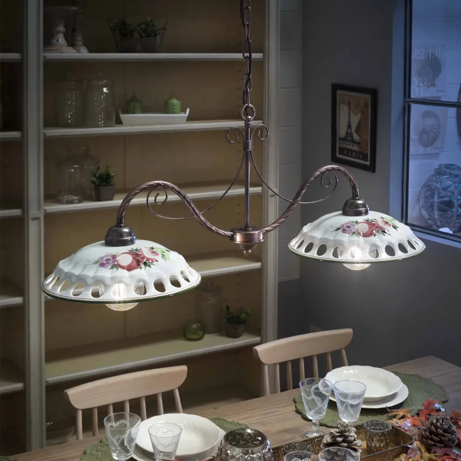 Hanging Lamp 2 Lights in Handmade Ceramic with Passanastri - Naples Viadurini