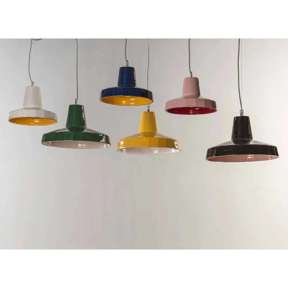 Suspended lamp 30 cm, in brass and Tuscan majolica, Rossi Toscot Viadurini