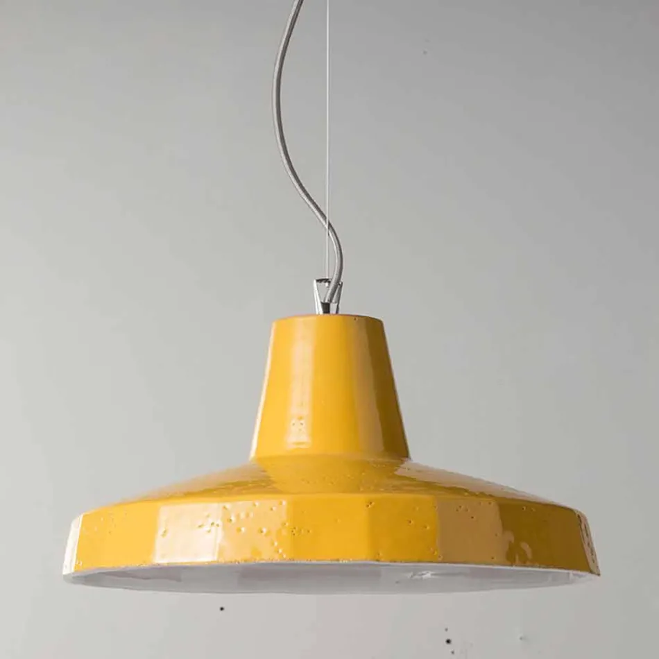 Hanging lamp 42 cm in brass and Tuscan majolica Rossi - Toscot Viadurini