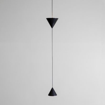 Suspended Wire Lamp in Black Aluminium and Double Cone Design - Mercado Viadurini