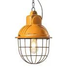 Handcrafted Hanging Lamp in Iron and Ceramic with Grid - Industrial Viadurini