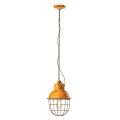 Handcrafted Hanging Lamp in Iron and Ceramic with Grid - Industrial