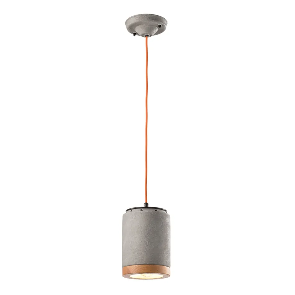 Nordic Style Handcrafted Hanging Lamp in Wood and Ceramic - Nateca Viadurini