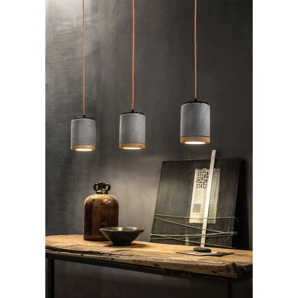 Nordic Style Handcrafted Hanging Lamp in Wood and Ceramic - Nateca Viadurini