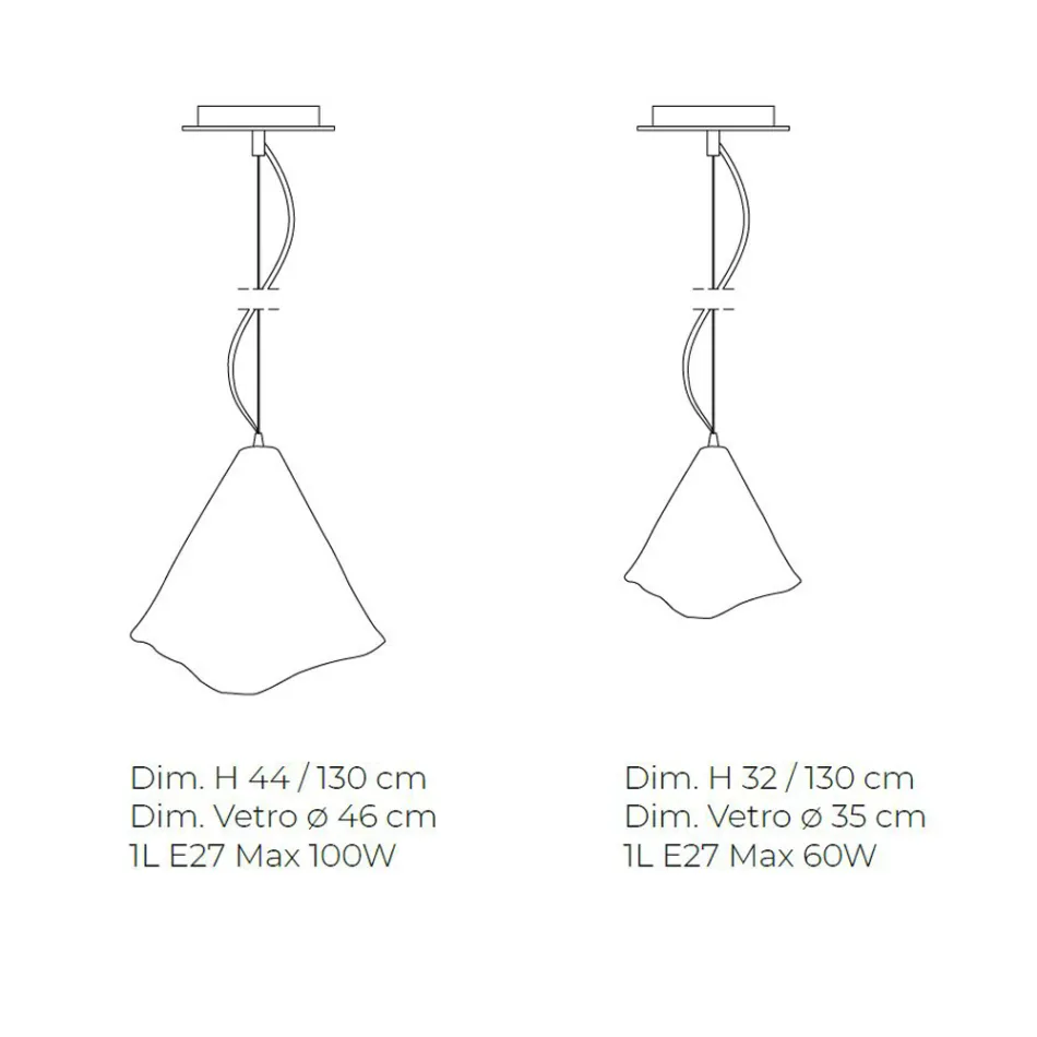 Handcrafted Suspended Lamp in Blown Venetian Glass 35 46 cm - Mary Viadurini