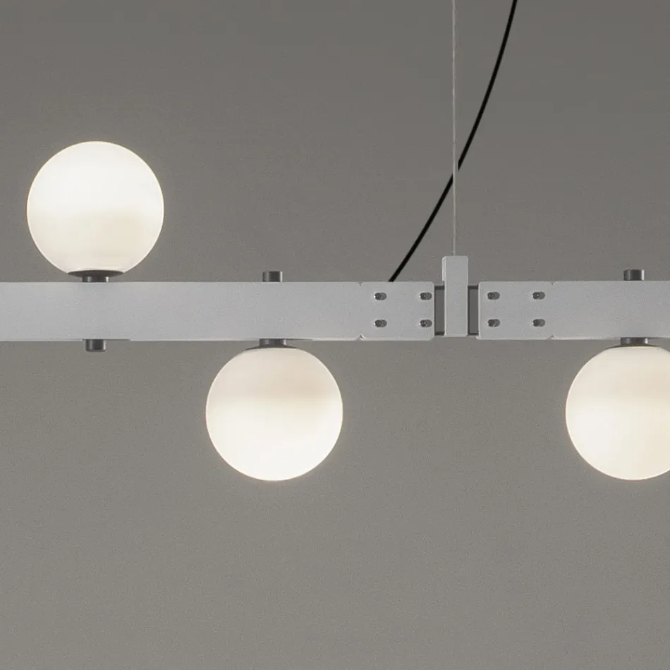 Suspended Lamp Design White Aluminium with Glass Spheres and Spotlights - Exodus Viadurini