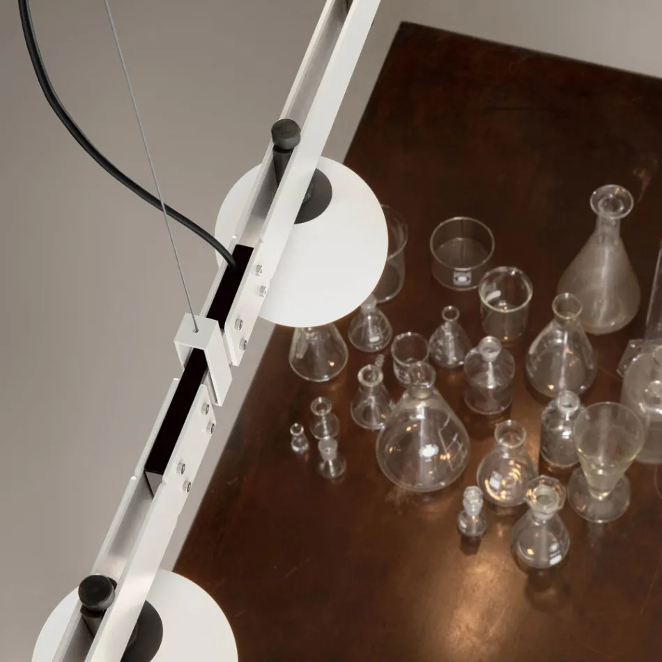 Suspended Lamp Design White Aluminium with Glass Spheres and Spotlights - Exodus Viadurini