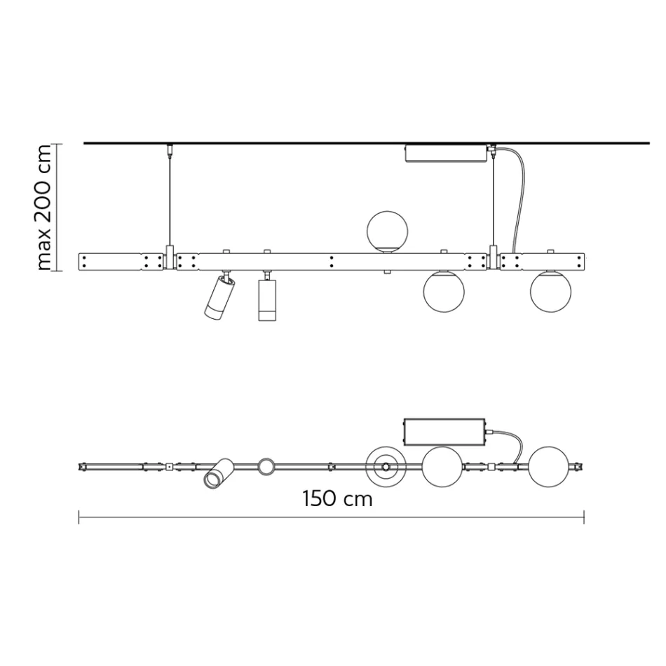 Suspended Lamp Design White Aluminium with Glass Spheres and Spotlights - Exodus Viadurini