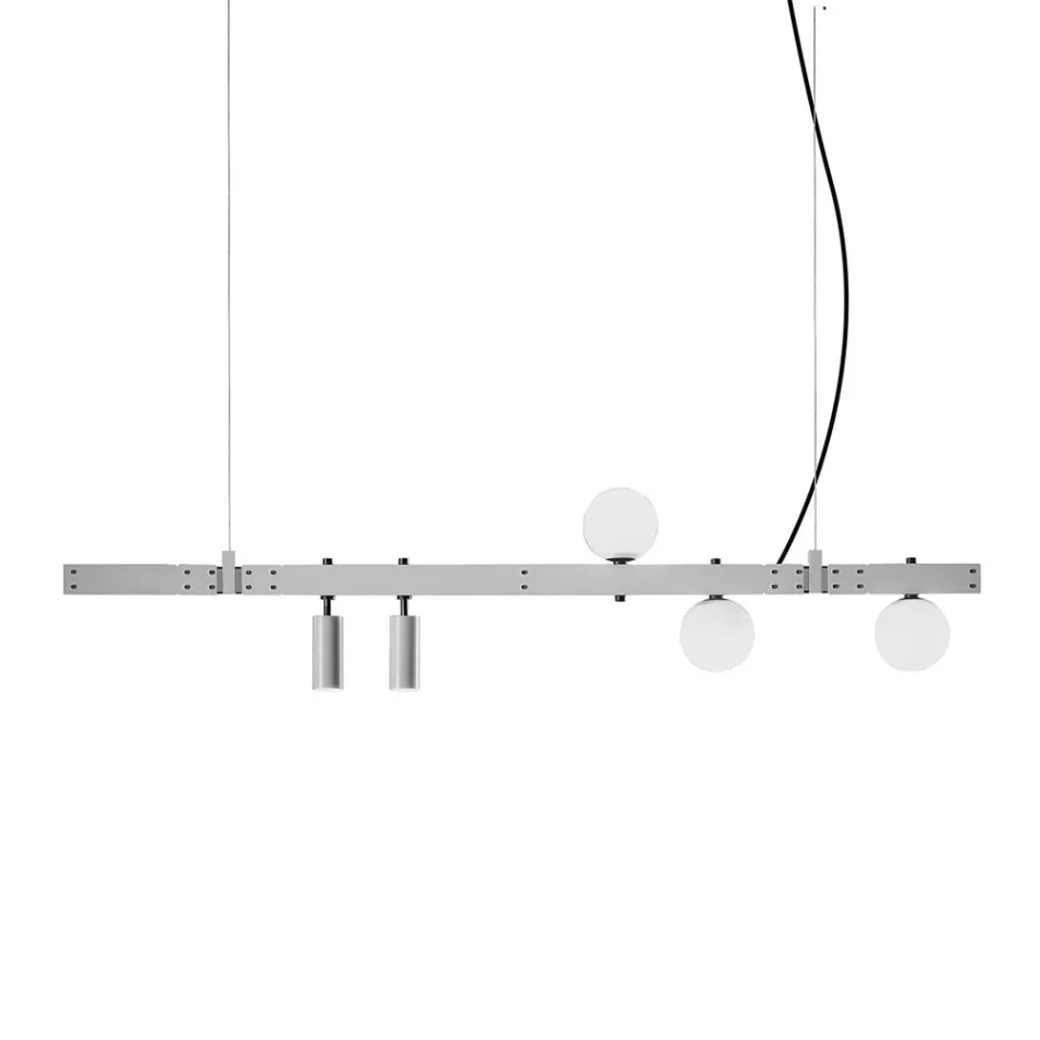 Suspended Lamp Design White Aluminium with Glass Spheres and Spotlights - Exodus Viadurini