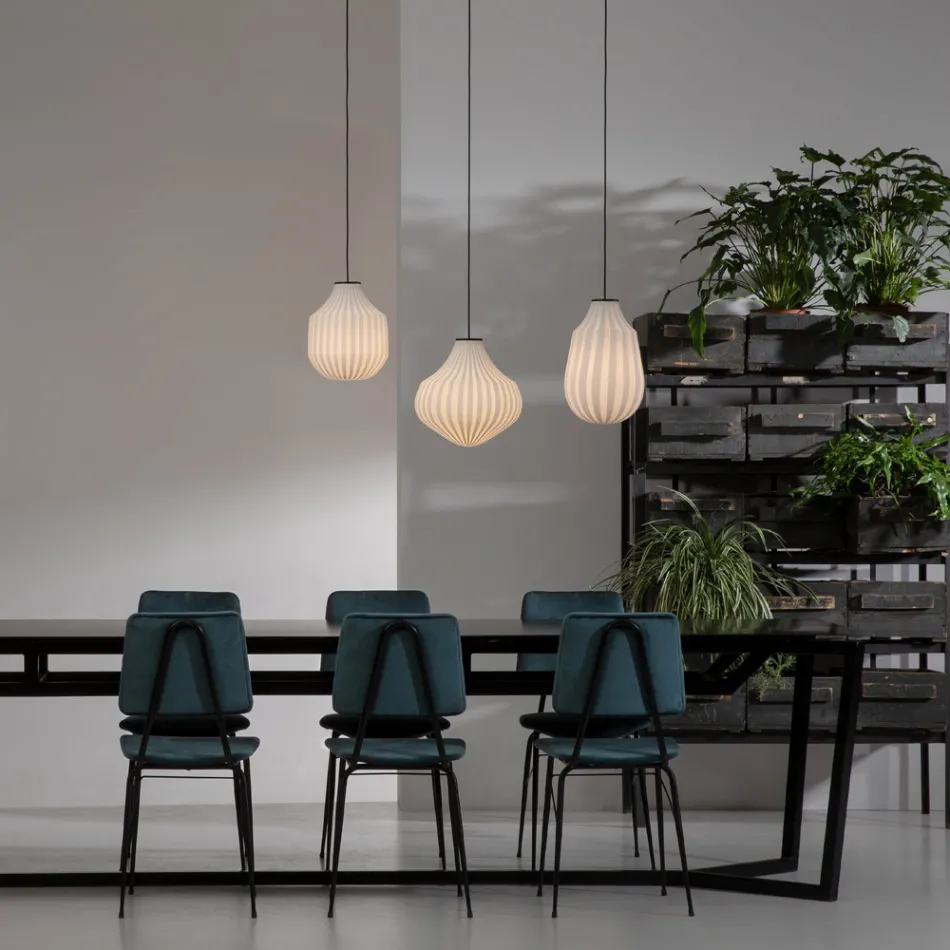 Suspended Lamp Design Elongated in White Filigree Glass - Caravan Viadurini