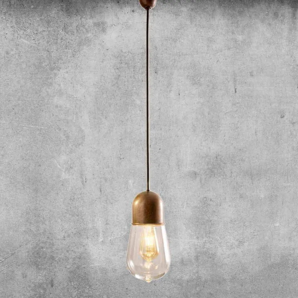 Vintage Design Hanging Lamp in Brass and Glass - Aldo Bernardi Guinguette Viadurini
