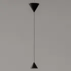 Design Suspended Lamp in White Plaster and Black Aluminium 2 Cones - Tesera Viadurini